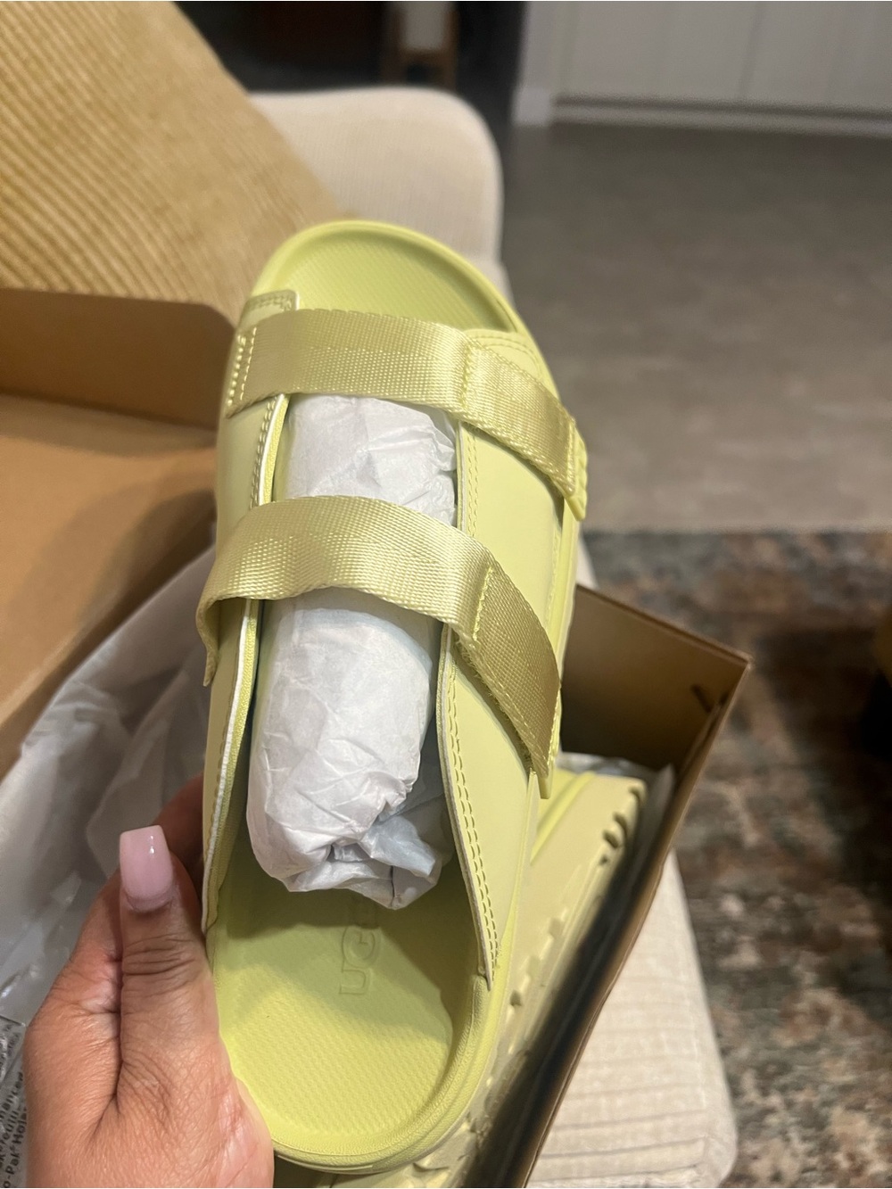 UGG Women's Yellow-Green Slide Sandals with Dual Straps